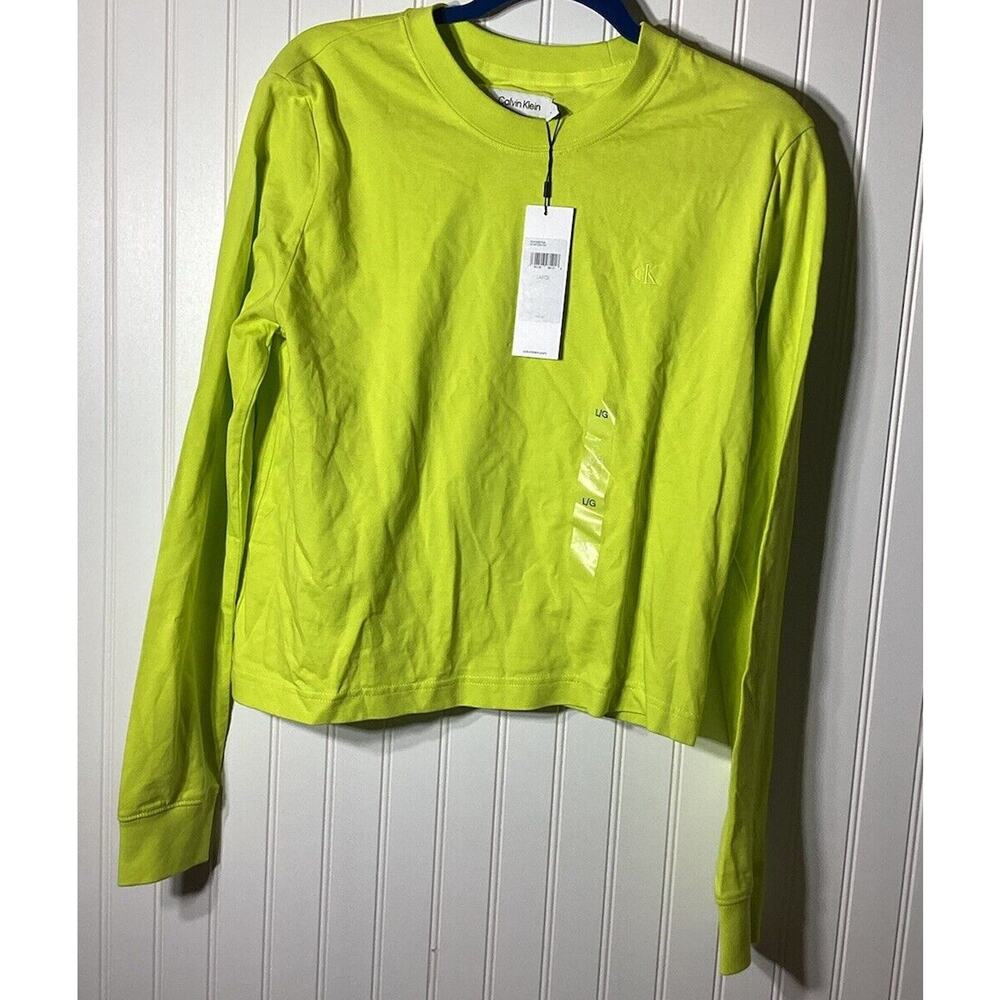CALVIN KLEIN Yellow CROPPED LONG SLEEVE TOP Size Large WOMEN NWT